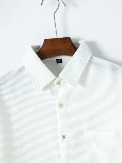 2025 Spring and autumn new men's daily casual waffle cardigan long-sleeved shirt two pants suit.