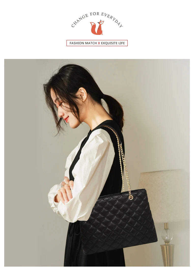 FOXER Women Fashion Quilted Shoulder Bag Female Classic Underarm Bag Vintage Lady Simple Tote Bags Chrismas Gift.