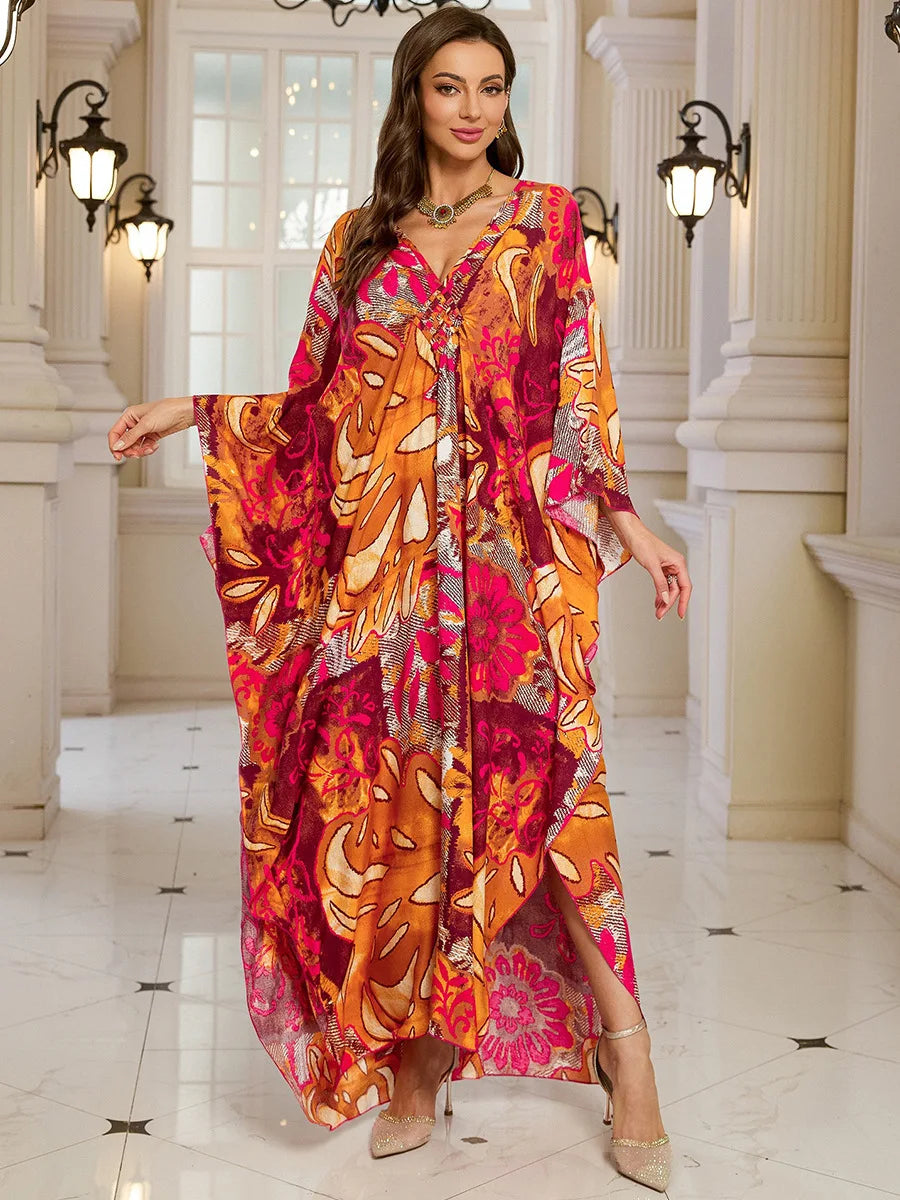 Kaftan-Kleider für Damen, Wellenhals-Badeanzug, Überwurf, Kaftan-Kleid, Übergröße, übergroßes langes Strandkleid.