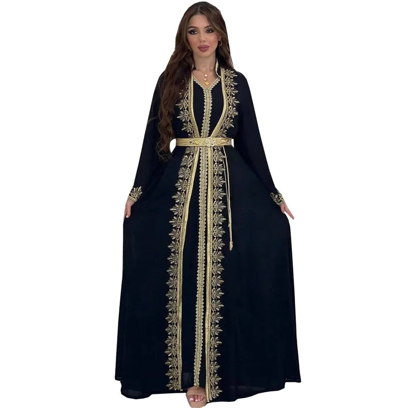 Eid Muslim Women Party Dresses Jalabiya 2 Piece Set Embroidery Arab Long Robe Ramadan Morocco Dubai Abayas Islam Vestidos Kaftan.