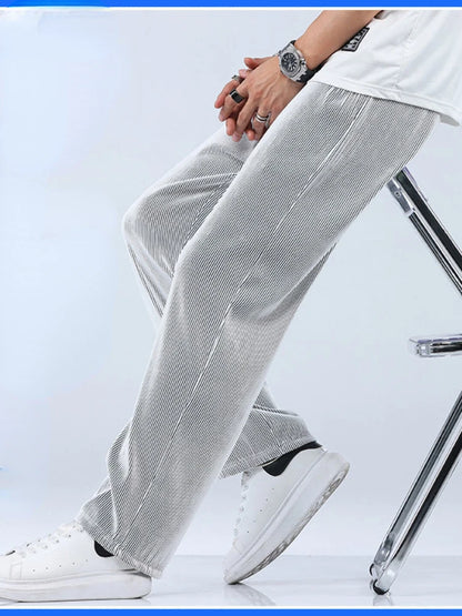 Summer Straight Pants Men's Loose Thin Section Drape Ice Silk Pants Wide Leg Sports Pants Casual Pants Fits 100kg.