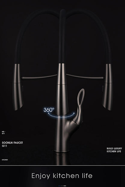 Luxuriöser Küchenarmatur aus grauem Messing in Gun-Grau mit intelligentem Touch-Design. Einhebelmischer für heißes und kaltes Wasser mit magnetischer Saugkraft