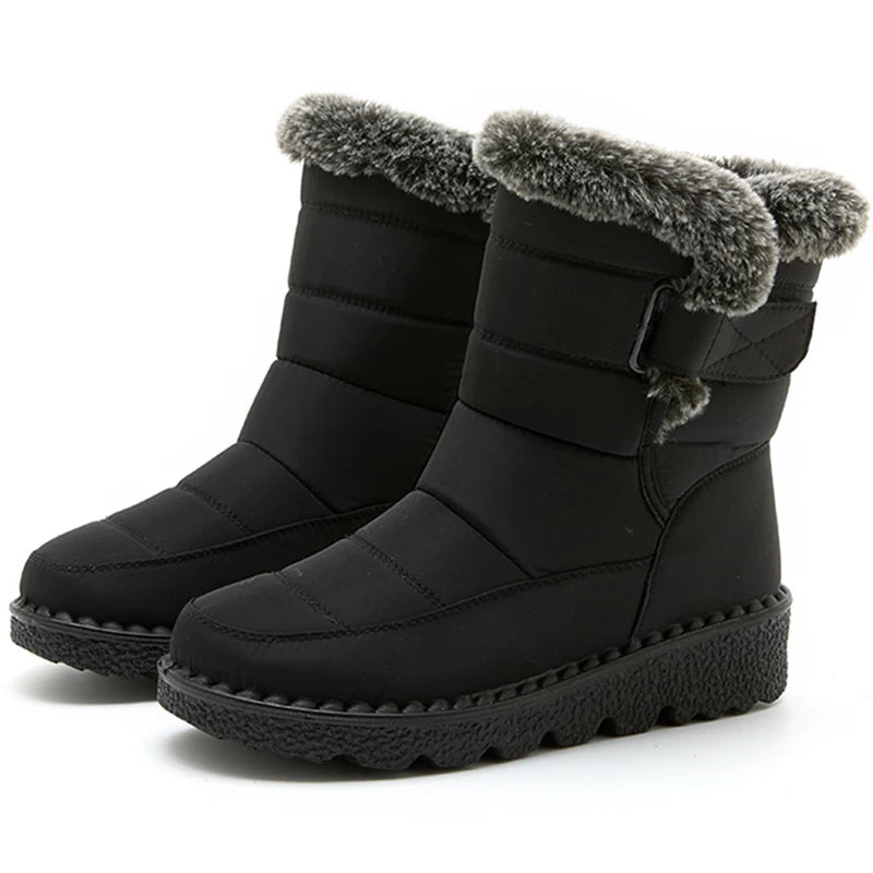 Boots 2025 Women's Boots Fur Botas Mujer Super Warm Winter Boots For Snow Women Low Heels Winter Shoes Woman Black Rubber Boot