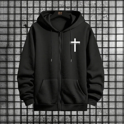 Cross of Christ Mens Hip Hop Tracksuit Set 2025 New 2 Piece Outfit Zipper Hoodie Joggers Urban Streetwear Autumn Winter Fashion.