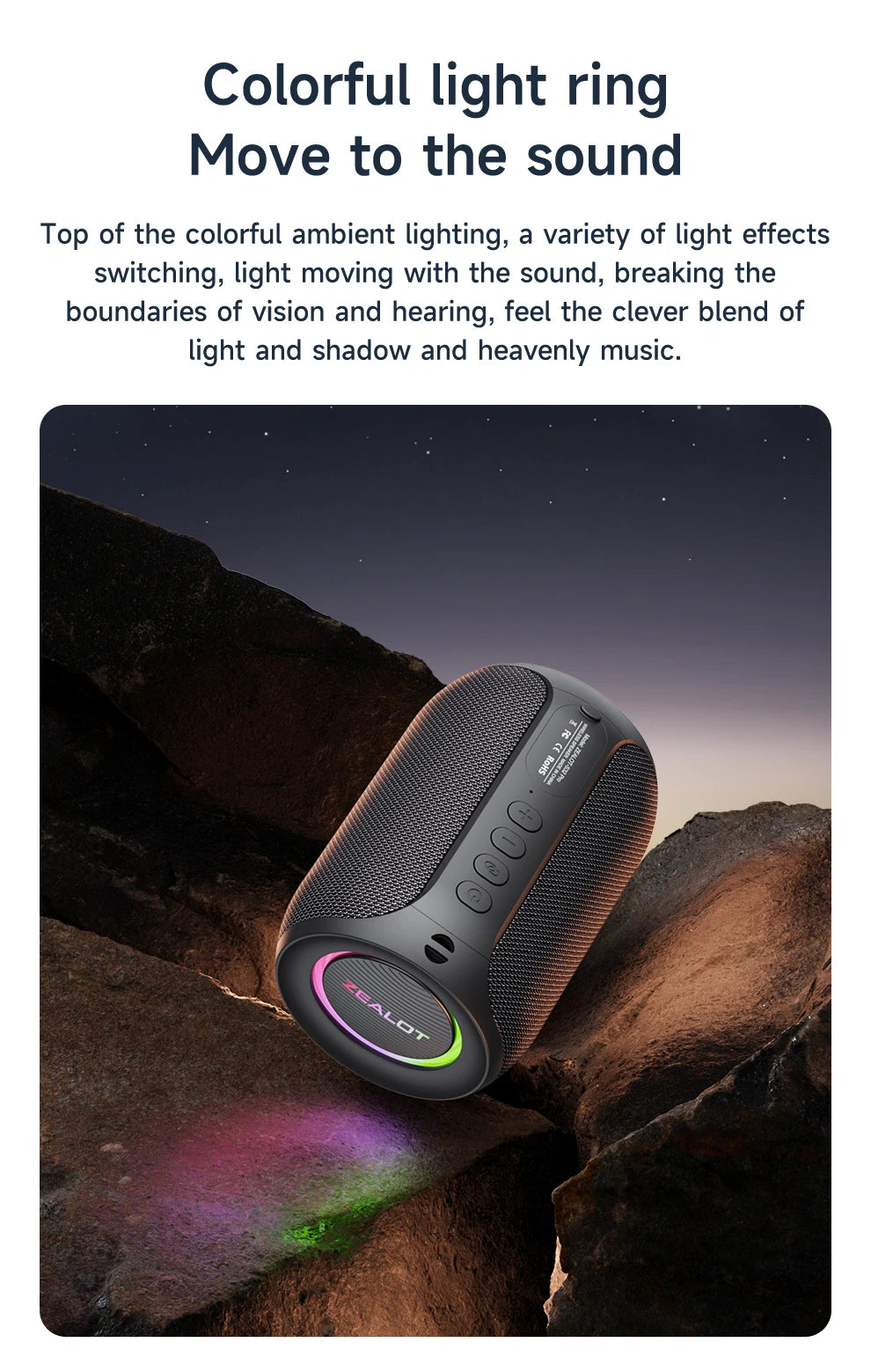 Zealot-S32PRO Powerful Bluetooth Speaker, Bass Wireless, LED Light, Outdoor Speakers, Subwoofer, Waterproof Sound Box Support.