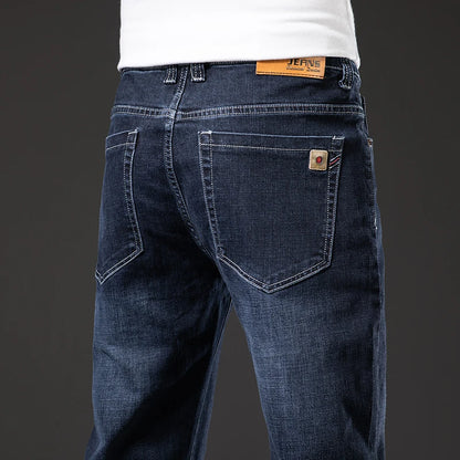 Große Größe 40, 42, 44, 46, lockere, gerade Jeans für Herren, Herbst, neue Business-Casual-Stretchhose, klassische blaue Denim-Hose für Herren.