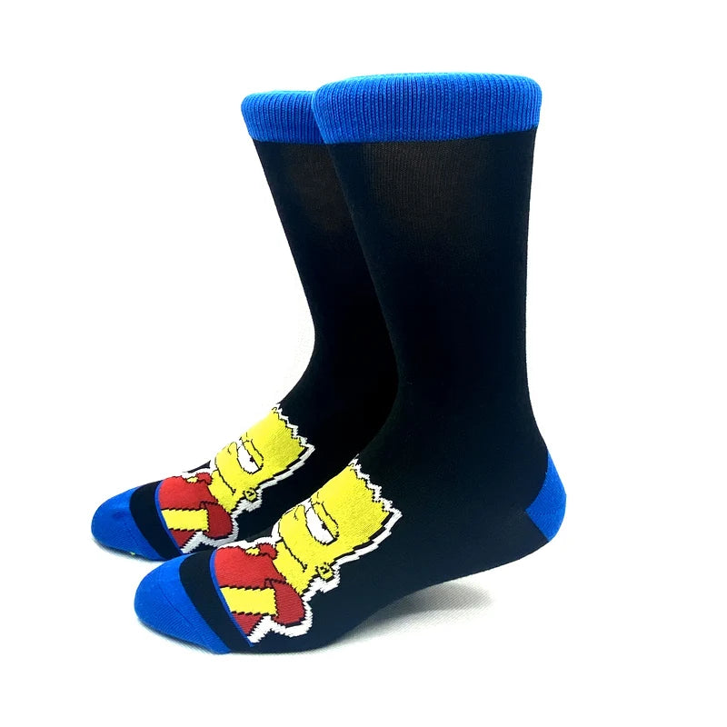 New 1 Pair The Simpsons Harajuku Women Men Socks Cartoon Personality Skateboard Socks Anime Middle Tube Cotton Unisex Socks