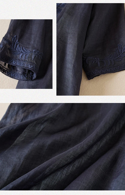 Vintage bedruckte Frauen kleider neue französische lose V-Ausschnitt Kleidung Kurzarm Sommer A-Linie Stickerei Empire Kleid