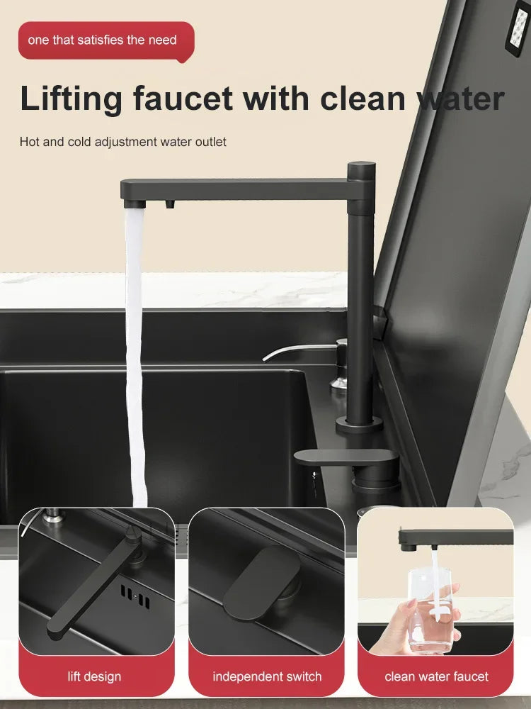 Hidden Cup Washer Sink With Cover Kitchen Sink Stainless Steel Washbasin Multifunctional Large Single Slot For Kitchen