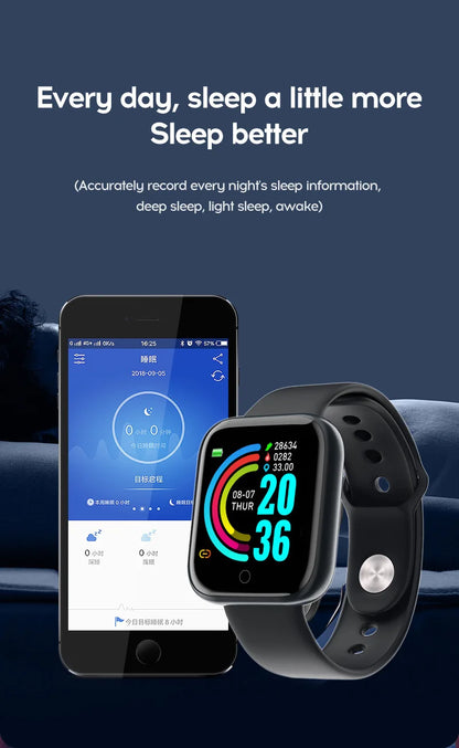 Y68 Smart Watch Men Women Heart Rate Oxygen Blood Pressure Monitoring Multi-Function Sleep Monitoring Smartwatch for Ios Android.