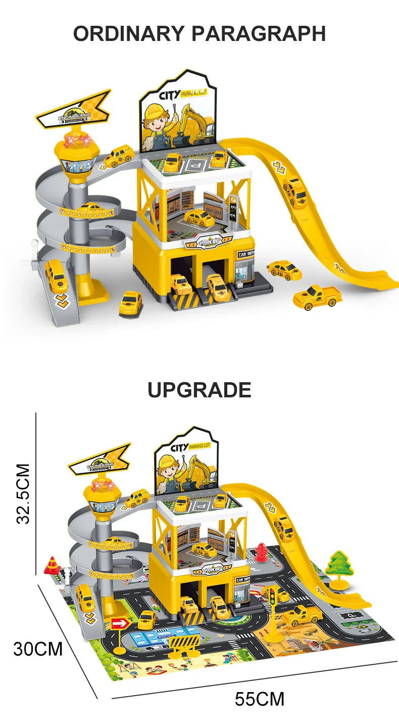 Garage Racing Track Sliding Car Parking Lot Toys Multi-Storey Car Parking Fire Police Engineering Mini Vehicle Toy for Boys Gift.