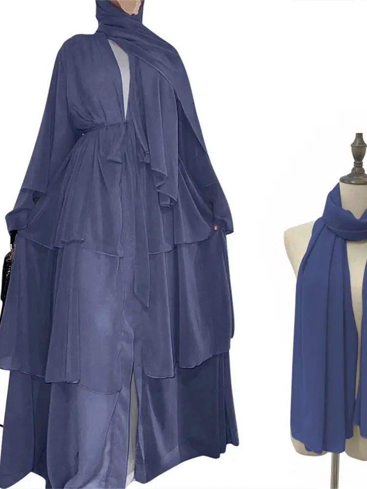 Summer Open Chiffon Khimar Kimono Abaya Dubai Luxury 2024 Muslim Sets Modest Kaftan Hijab Dresses For Women Islam Kebaya Damen.