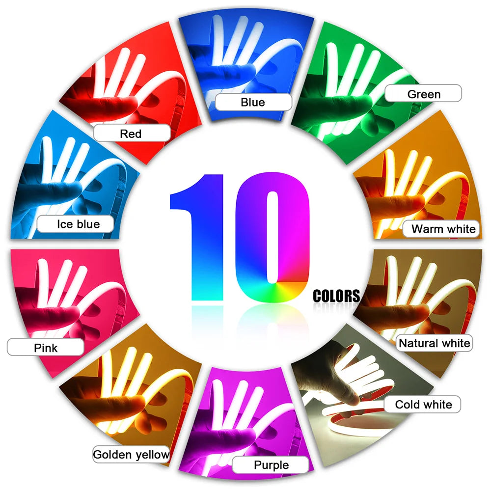 12V 24V COB Led Neon Strip Light Tape Waterproof IP68 320 LEDs Flexible Milk Tube Liner Lighting 10 Colors 0.5m 1m 2m 3m 4m 5m.