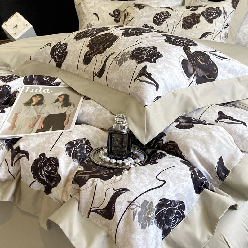 Floral Print 600TC Egyptian Cotton Bedding Queen King Comforter Cover Soft Duvet Cover Set Flat/Fitted Bed Sheet Pillowcases