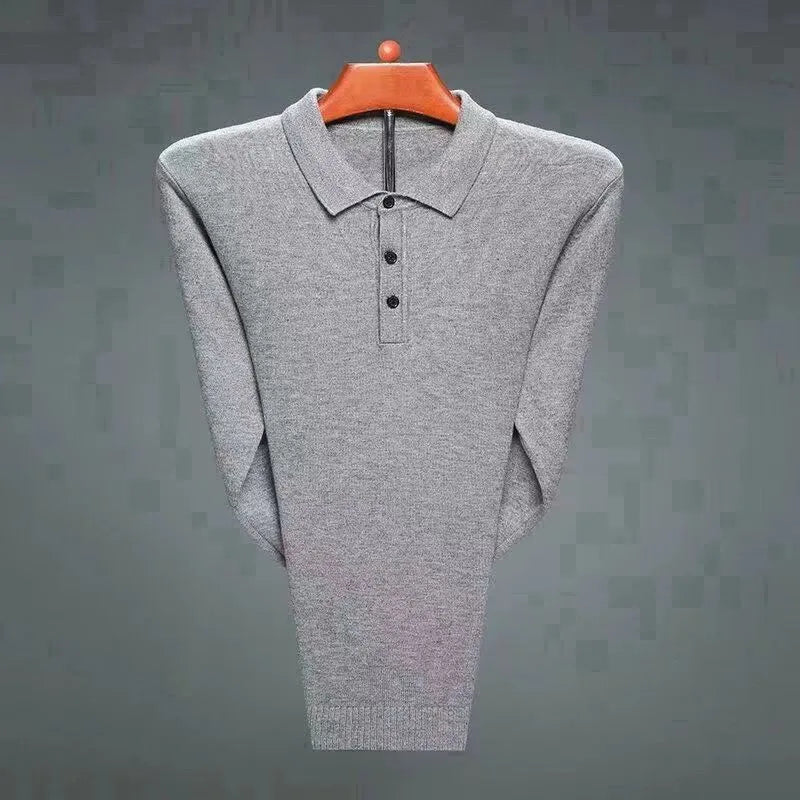 Men's Fashion Cashmere Sweater 100% Merino Wool Pullover Casual Loose POLO Knitted Bottom Shirt Jacket for Autumn Winter