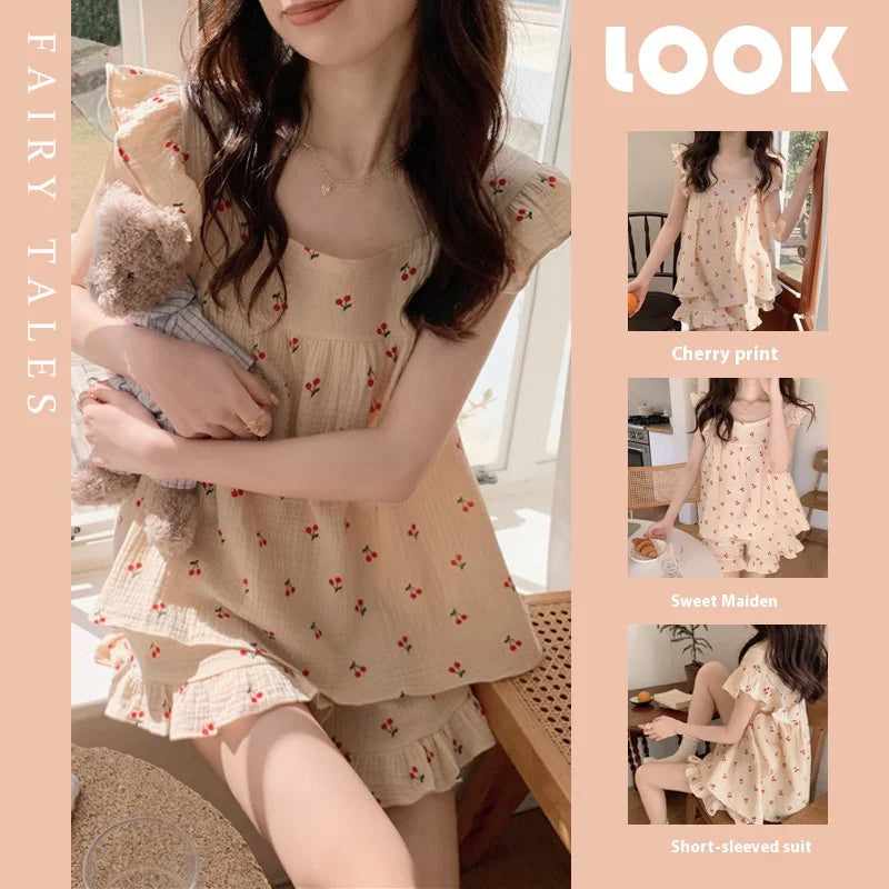 Sommer-Pyjama-Loungewear-Set für Damen, Sommer-Pyjama-Set mit Hosenträgern, Studentenweste, Shorts, Schaumstoff, Insy-Stil, zweiteiliges Loungewear-Set.