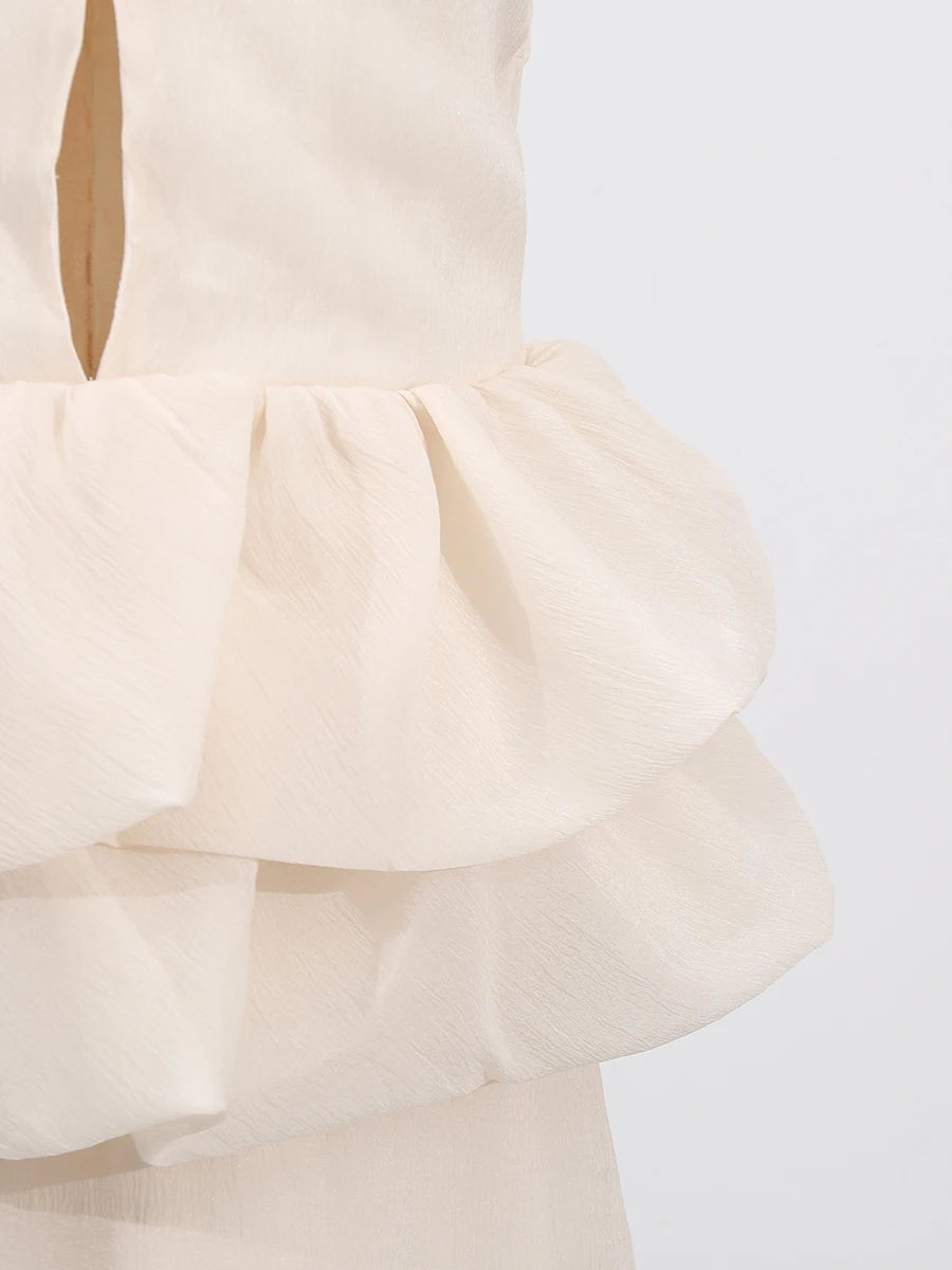 VGH Solide Abend Gespleißt Rüschen Maxi Kleider für Frauen High Neck Ärmellose Tunika Temperament Zeremonie Kleid Weibliche Kleidung