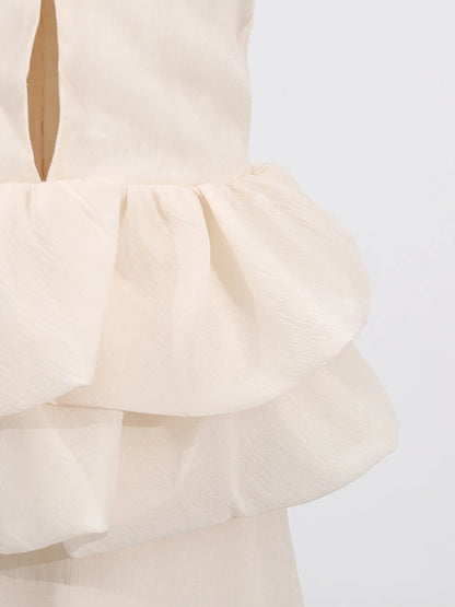 VGH Solide Abend Gespleißt Rüschen Maxi Kleider für Frauen High Neck Ärmellose Tunika Temperament Zeremonie Kleid Weibliche Kleidung