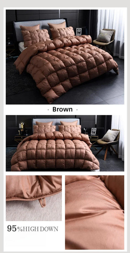 White Goose Down Comforter Warm Winter Thick 3D Bread Bed Blanket Luxury Pinch Pleated Filling for Quilts Single Double Duvet.