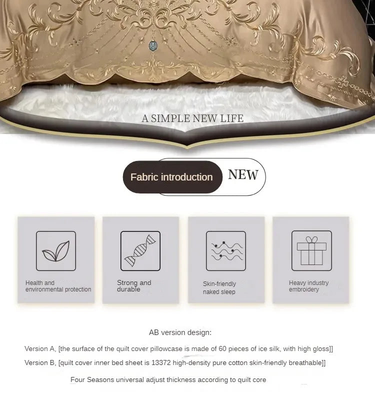 European-Style Bed Sheet Four-Piece Set 100 Cotton High-End Atmospheric Ice Silk Quilt Cover Pure Cotton Bedding.