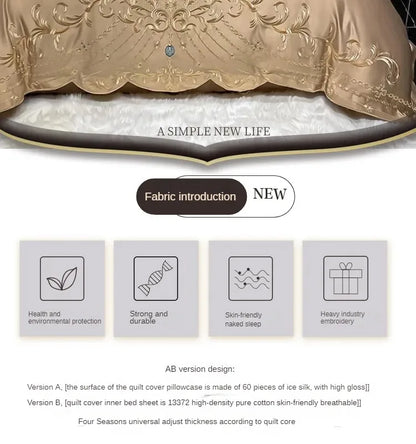European-Style Bed Sheet Four-Piece Set 100 Cotton High-End Atmospheric Ice Silk Quilt Cover Pure Cotton Bedding.