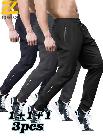 3 Pack Mens Jogger Pants Zipper Ankle Cuff Slim Fit Stretch Casual Running Lounge Sweatpants Trousers for Gym Workout Training.