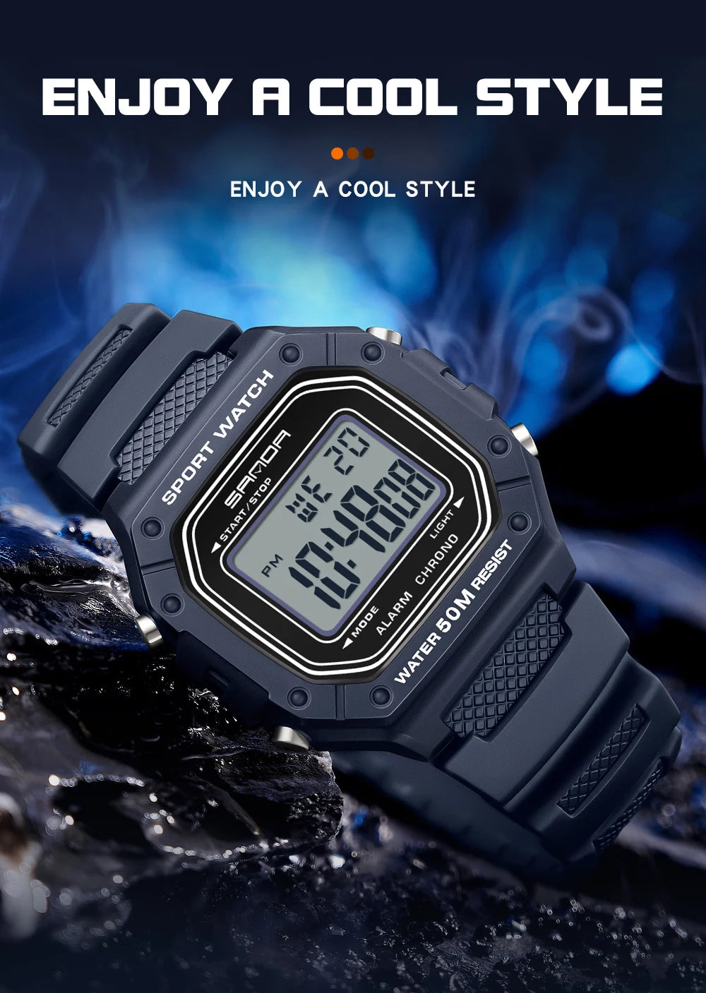 SANDA 2156 Fashion Mens Watch Military Water Resistant Sport Watches Army Big Dial Led Digital Wristwatches Stopwatches For Male.