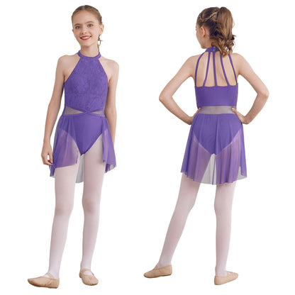 Mädchen Ballett Gymnastik Trikot lyrischen Tanz kleid ärmellose florale Spitze Tutu Tanz kleidung für Eiskunstlauf Bühnen performance