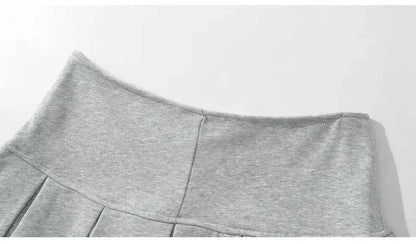 Mooyufon Fabric Y2K Mini Skirt Women Low Waist Wide Pleat Light Grey Sexy Vintage A-line Pleated Skirt Casual Skort Summer