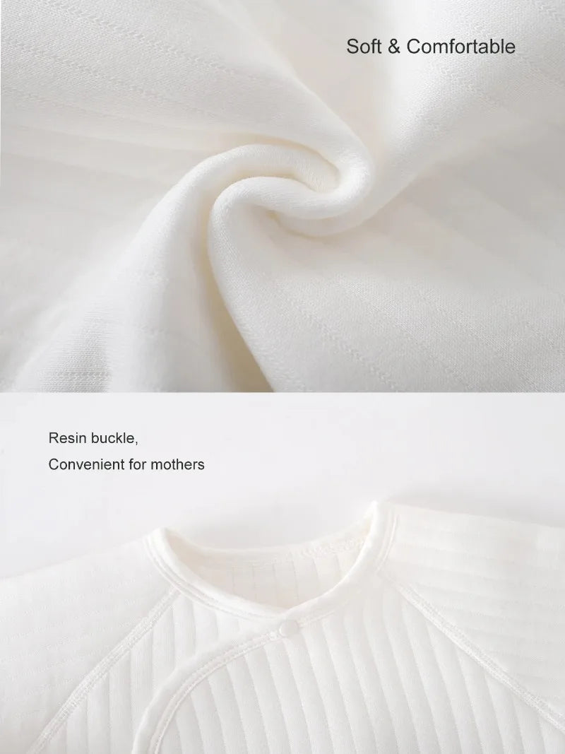 Einteiliges Outfit für Jungen und Mädchen, 100 % Baumwolle, langärmlig, Strampler für Neugeborene, solides Stricken, dünner Overall für Jahreszeiten.