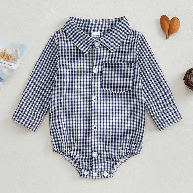 Kleinkind Niedlicher Gitter Revers Overall Kleinkind Dünner Stil Freizeit Einteiliger Baby Herbst Body.