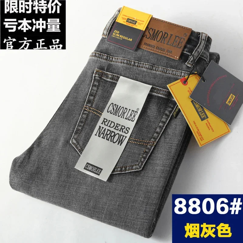 Csmor Lee Men's Jean Autumn Winter Loose-fit Straight-leg Trendy Pants Casual Denim Trousers Men Classic Stretch Jeans Fashion