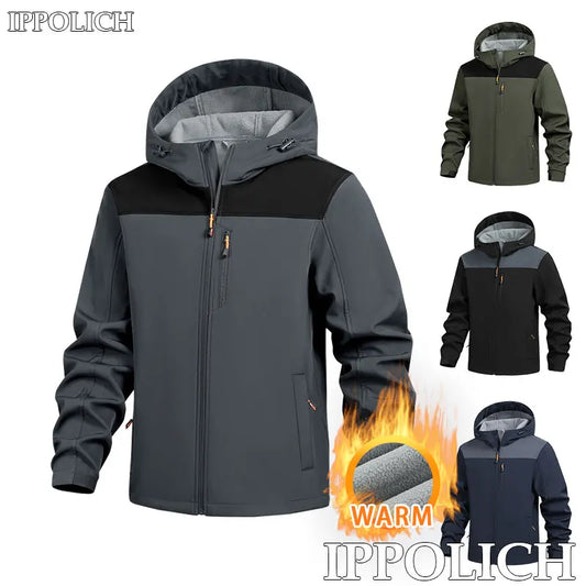 Jacket Coat Winter Soft Case Male Outdoor Sports Hooded Coat Multi-pocket Inside Fleece Casual Waterproof Windproof Sport Jacket.