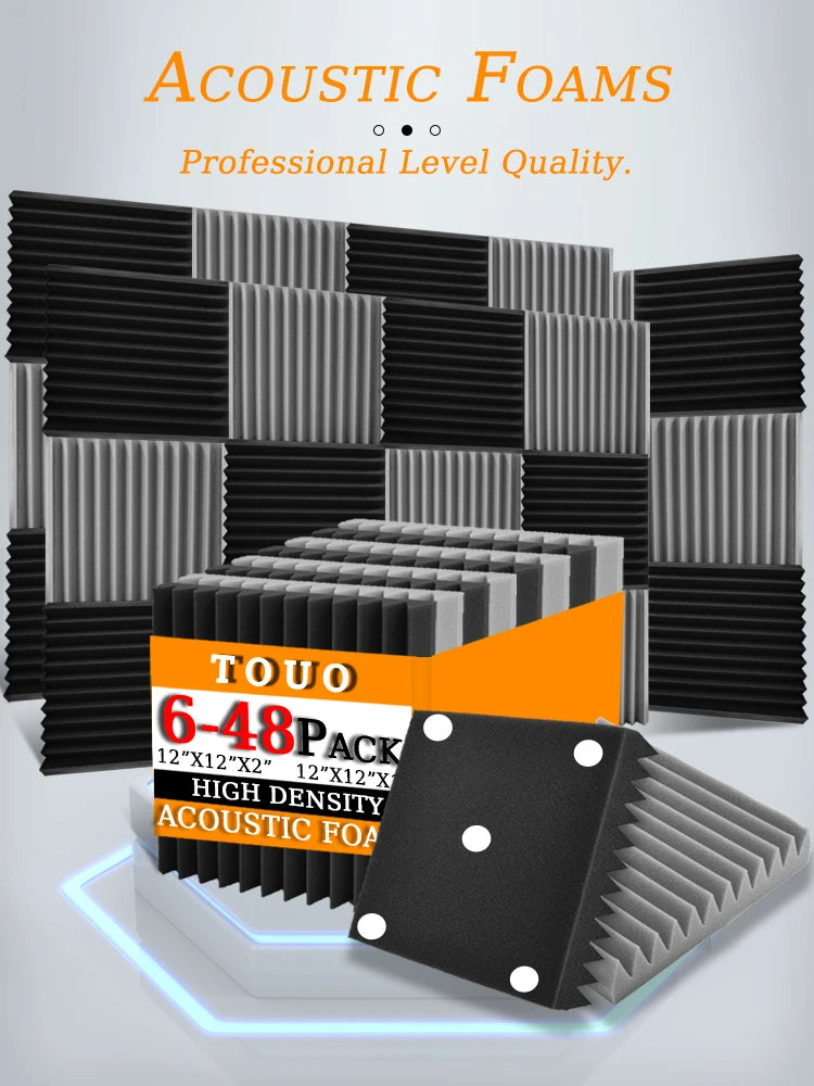 TOUO Sound-Absorbing Foam 6-48 Pcs Acoustic Foam Panels Wall Soundproofing Studio Acoustic Treatment Sound Absorbing Material
