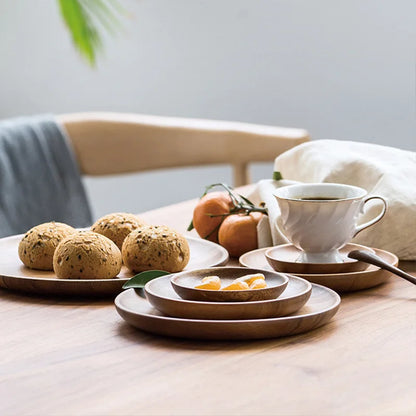 Wooden Trays Round Storage Plate SolidWood Coffee cup Mat KitchenDecorative Plate Fruit Bread TablewareHome Decoration.