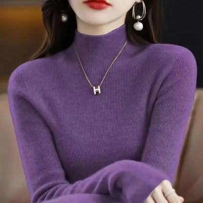 Solide Hälfte Rollkragen Stricken Pullover Frauen Herbst Winter Koreanische Langarm Pullover Mode Alle Spiel Dicke Warme Dünne Jumper Neue.