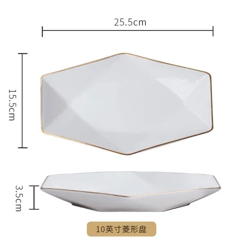 European Golden edged ceramic plate creative home serving plate special-shaped ceramic cutlery dinner plates fruit snack plates.