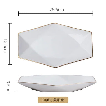 European Golden edged ceramic plate creative home serving plate special-shaped ceramic cutlery dinner plates fruit snack plates.