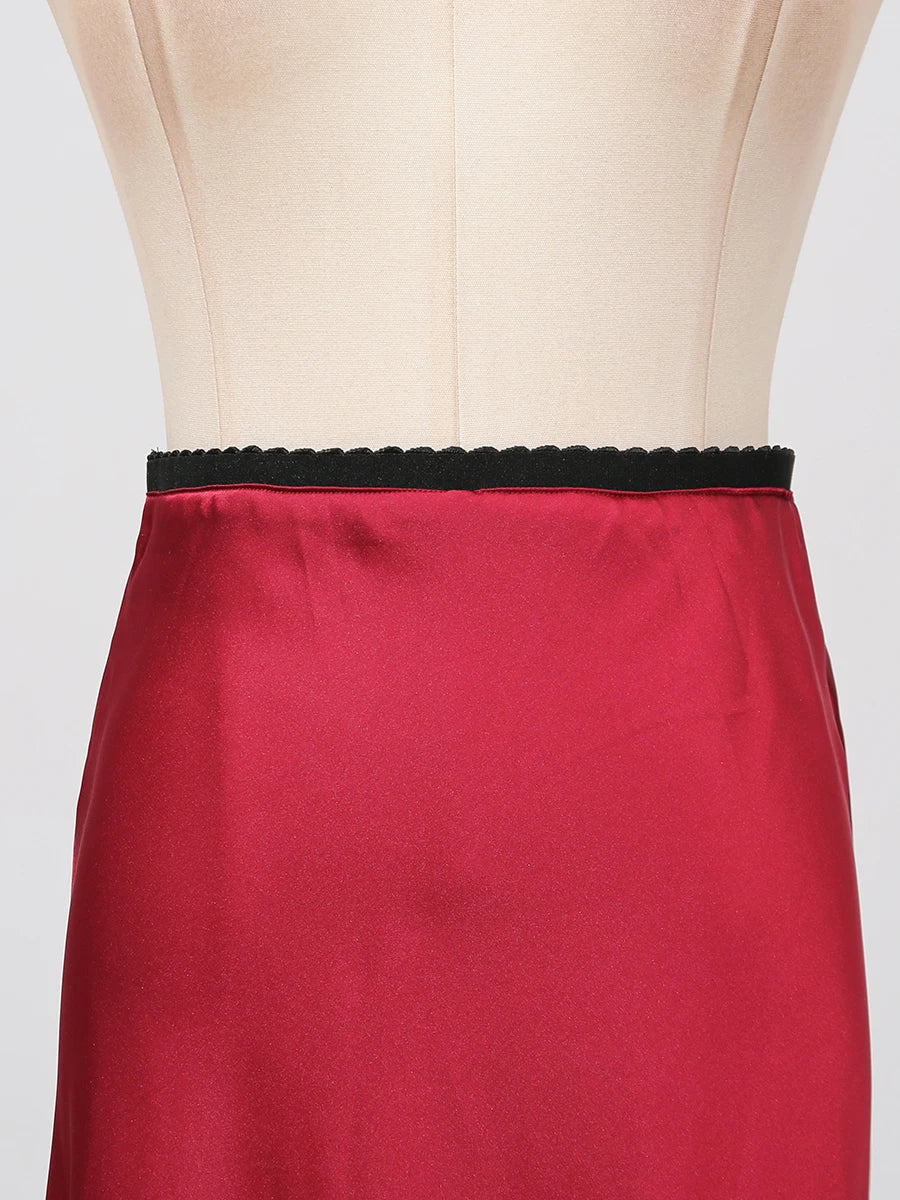 GALCAUR Hit Color Sheer Spliced Lace Elegant Skirts for Women High Waist Patchwork Split Temperament Skirt Female Fashion Style.