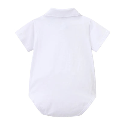 Black & White Classic Baby Boy Clothes Strap Set for Infant 1st Birthday Party Summer Short Sleeve Romper with Solid Shorts Suit.