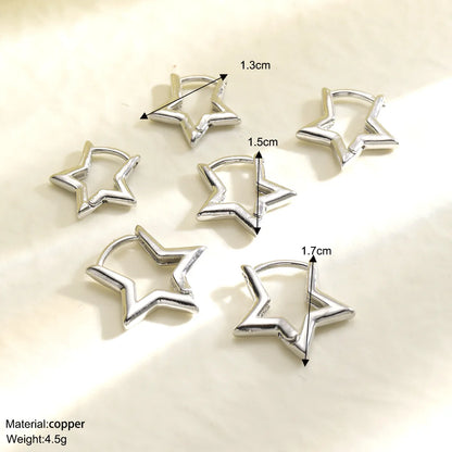 6Pcs/Set Fashion Simple Smooth Star Hoop Earrings for Women European Unisex Piercing Gothic Rock Jewelry Ear Buckles.