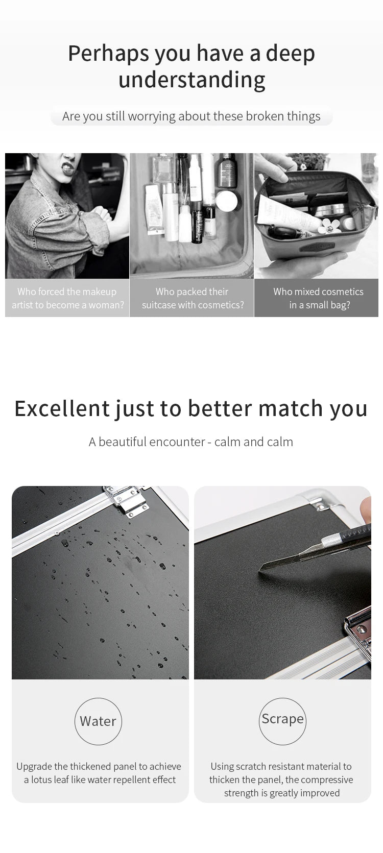 TravelRolling Makeup Train Case Large Capacity Cosmetic Trolley, Aluminum Professional Travel Case with Key.