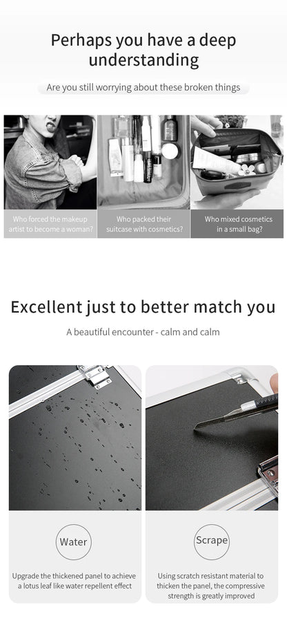 TravelRolling Makeup Train Case Large Capacity Cosmetic Trolley, Aluminum Professional Travel Case with Key.