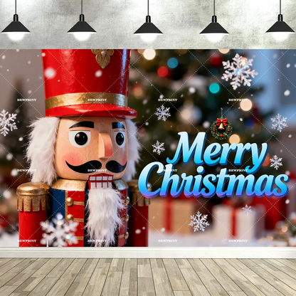 Tauabdruck Weihnachten Nussknacker Dekorationen Hintergrund Banner Hintergrund Schneemann Geschenk Weihnachtsbaum Glocke Wandbehang Party Supplie Prop.