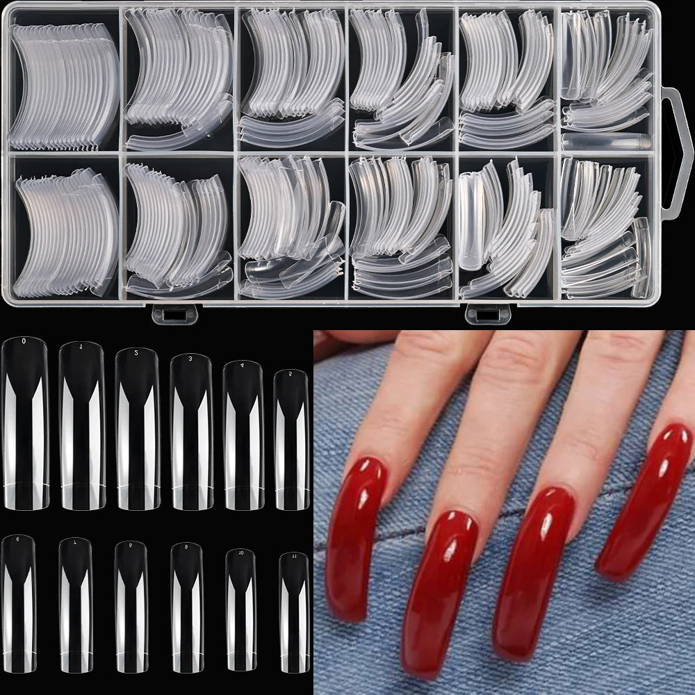 240Pcs/Box Extra Long Bend False Nails 12-Sizes Full Cover Press On Nail Clear/White/Black Building Extension Fake Fingertips *&.