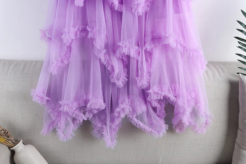 Autumn Winter New 2025 Irregular Cake Tulle Skirt Women Sweet Midi Long High Waist A Line Skirt Female Mesh Party Skirt Lady.
