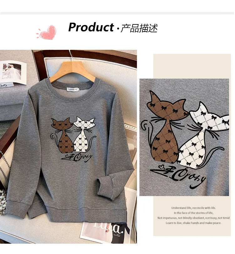 175 kg Plus Size Damen Büste 170 Herbst Cartoon Langarm Sweatshirt Schwarz Grau 5XL 6XL 7XL 8XL 9XL.