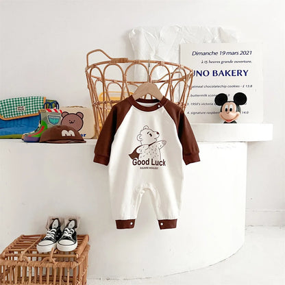 Ins 2024 Frühling Herbst Baby Jungen Bodysuit Baumwolle gestreiften Cartoon gedruckt Langarm Kleinkind Jungen Stram pler Neugeborene Jungen Outfits