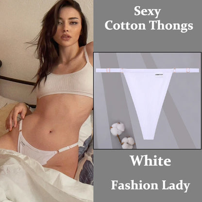 Fashion Sexy Women Cotton Panties  Adjustable Waist Belt Solid Color Thongs Low RiseG-String Lady Breathable Soft Lingerie S-XL.