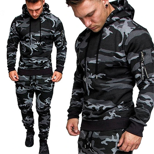 Men's Sportswear Set Two-piece Casual Jogging Warm Breathable Fitness Sportswear Set Military Tactical Hoodie + Trousers.